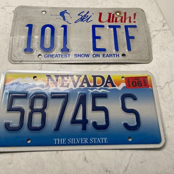 US State Ski Utah & Nevada Collectibles Motor Vehicles License Plate Lot of 2 - Picture 1 of 8